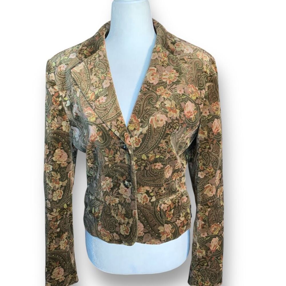 Vintage Brown Dark Floral Paisley Tailored Blazer Jacket Size 10 Made in USA
